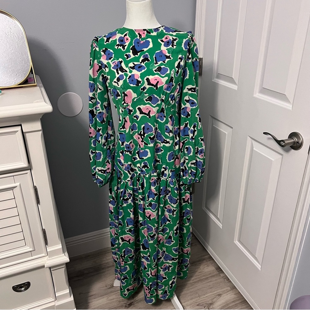 Never Fully Dressed Green Floral Long Sleeve Dress